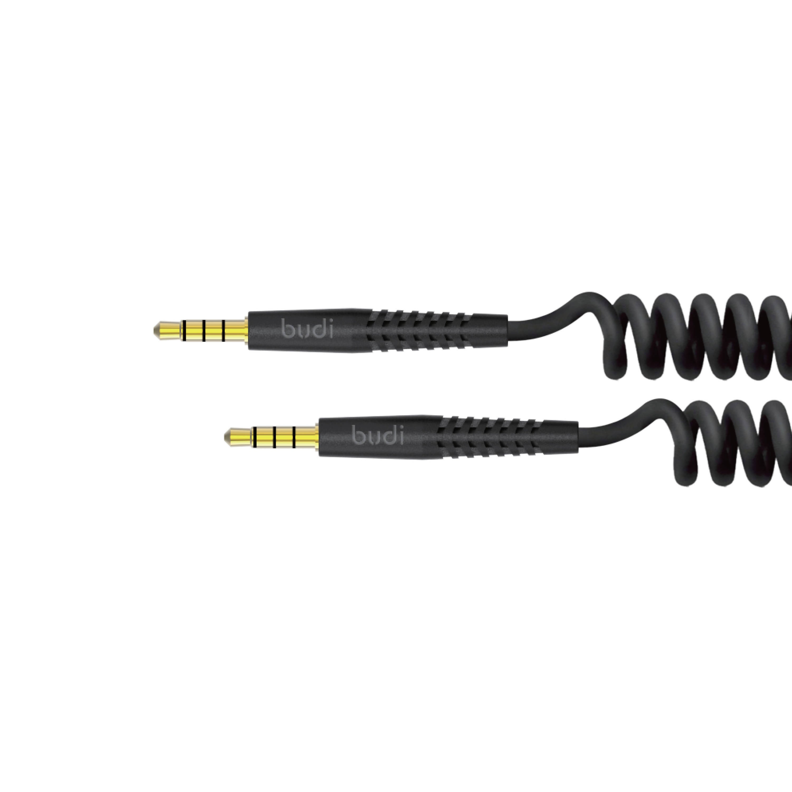 Budi Coiled Aux port to Aux port Cable 150XS Black