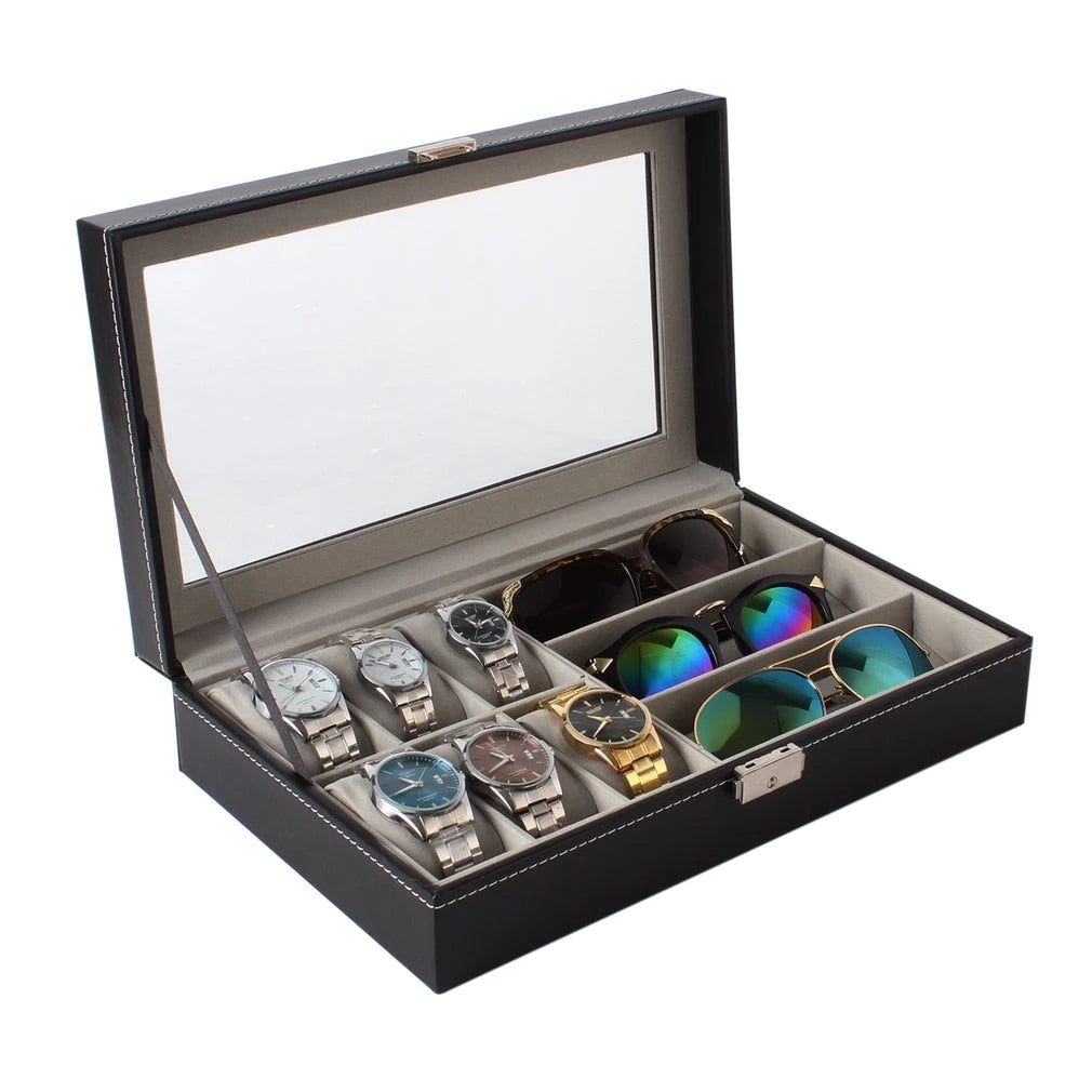 PU Leather 6+3 Grids Storage Watch 3321223415 | watch storage | box | jewelry box | timepiece storage | luxury accessories | organizational products | elegant design | secure lock | Halabh.com