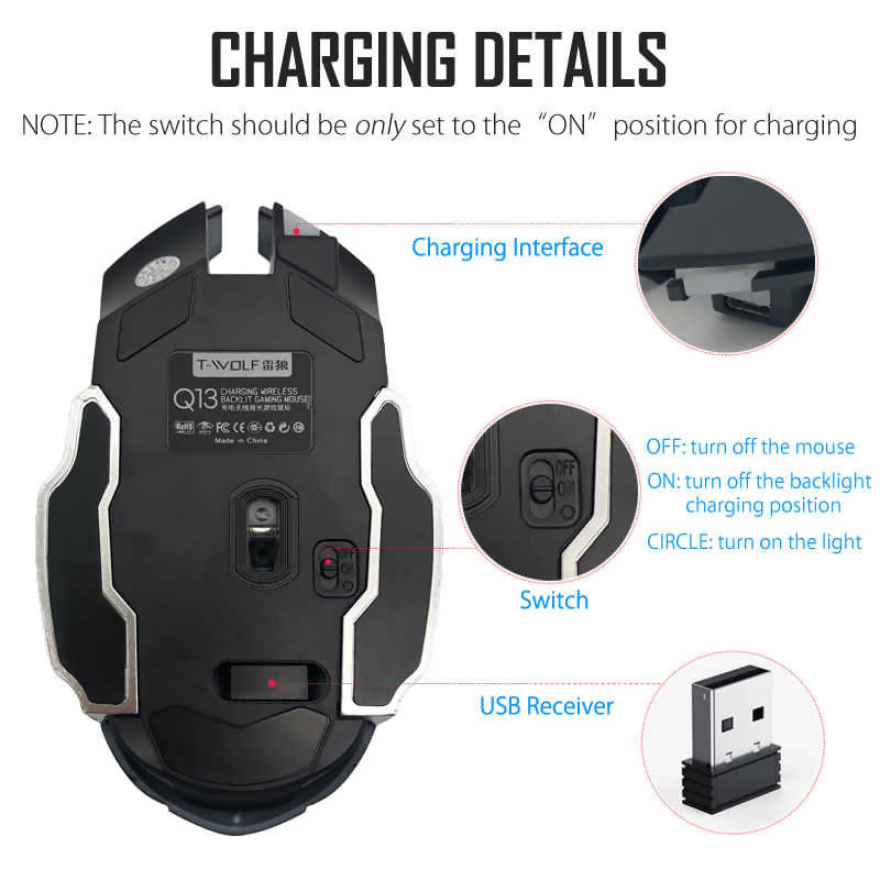 Shop T-WOLF Rechargeable Wireless Gaming Mouse | Gamer Mouse