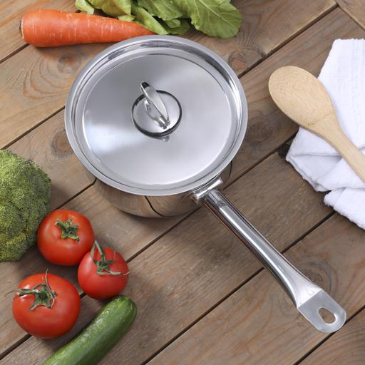 Royalford RF10129 Stainless Steel Saucepan, 3-Layer Extra-Thick Base, 18cm with Lid
