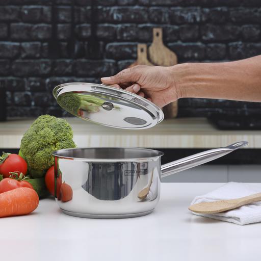 Royalford RF10129 Stainless Steel Saucepan, 3-Layer Extra-Thick Base, 18cm with Lid