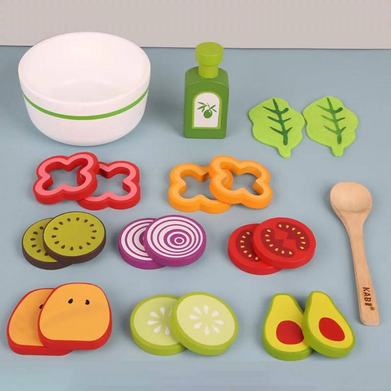 Children Wooden Kitchen Toys Pretend Play Vegetable Salad