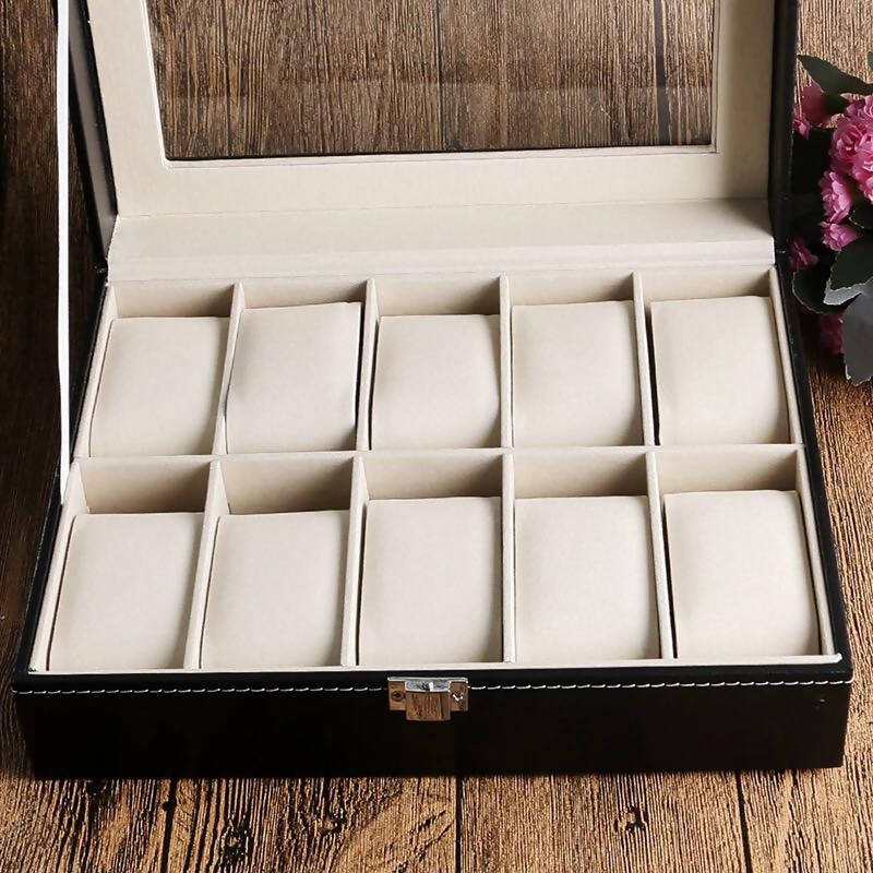 Fashion 10 Grid Watch Box HL10033 | watch storage | box | jewelry box | timepiece storage | luxury accessories | organizational products | elegant design | secure lock | Halabh.com