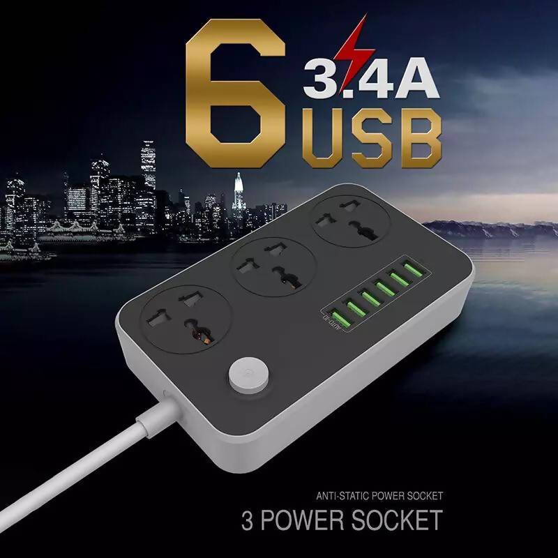 3 Outlets 6 USB Ports USB Power Strip Smart Home Socket