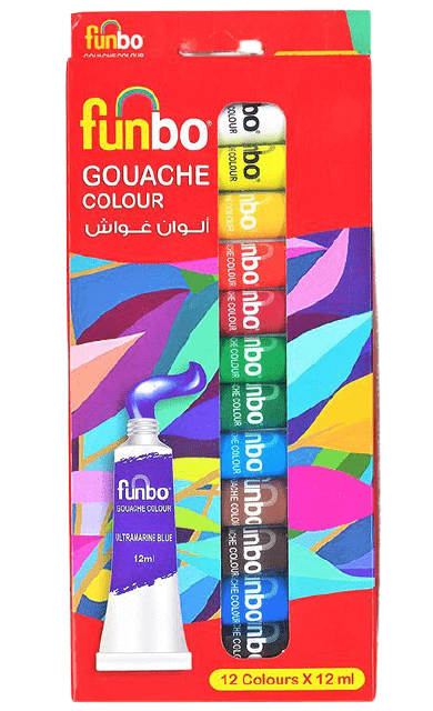 Funbo Gouache Paint Set 12 Colors X 12ml Tubes FO-GOUACHE-1212