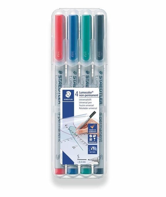 Staedtler ST-311-WP4-S Lumocolor OHP Non-Permanent Marker Pen - Pack of 4 Colors ST-311-WP4-S
