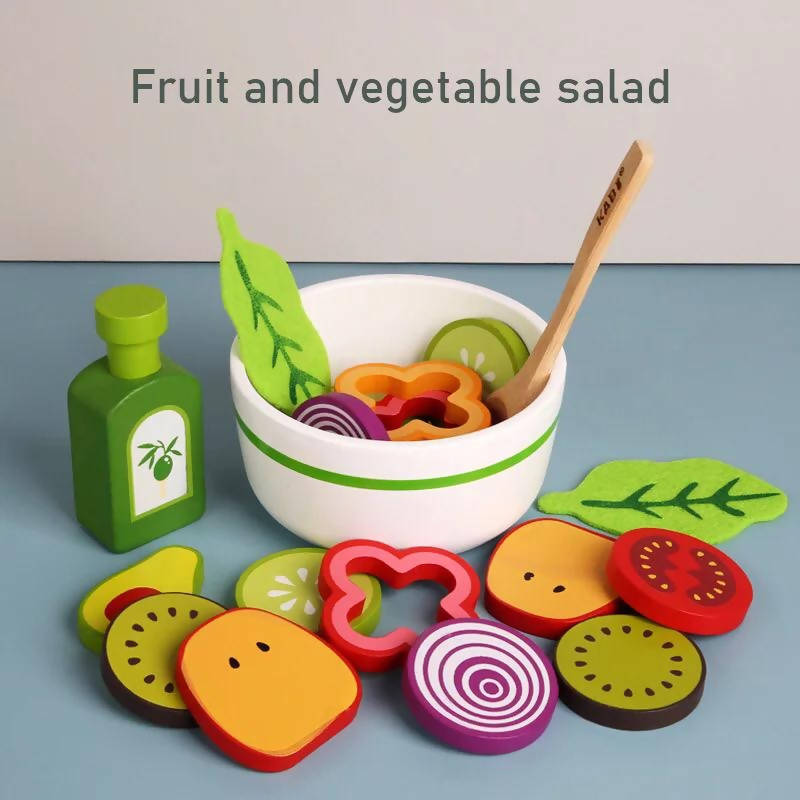Children Wooden Kitchen Toys Pretend Play Vegetable Salad