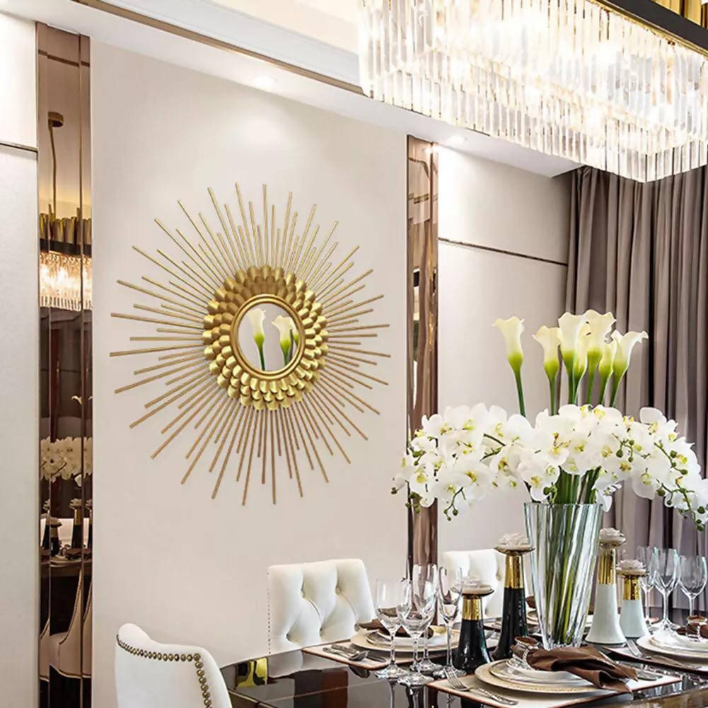 Nordic Hanging Mirror Gold Sun Phnom Removable Wall Mount Mirror