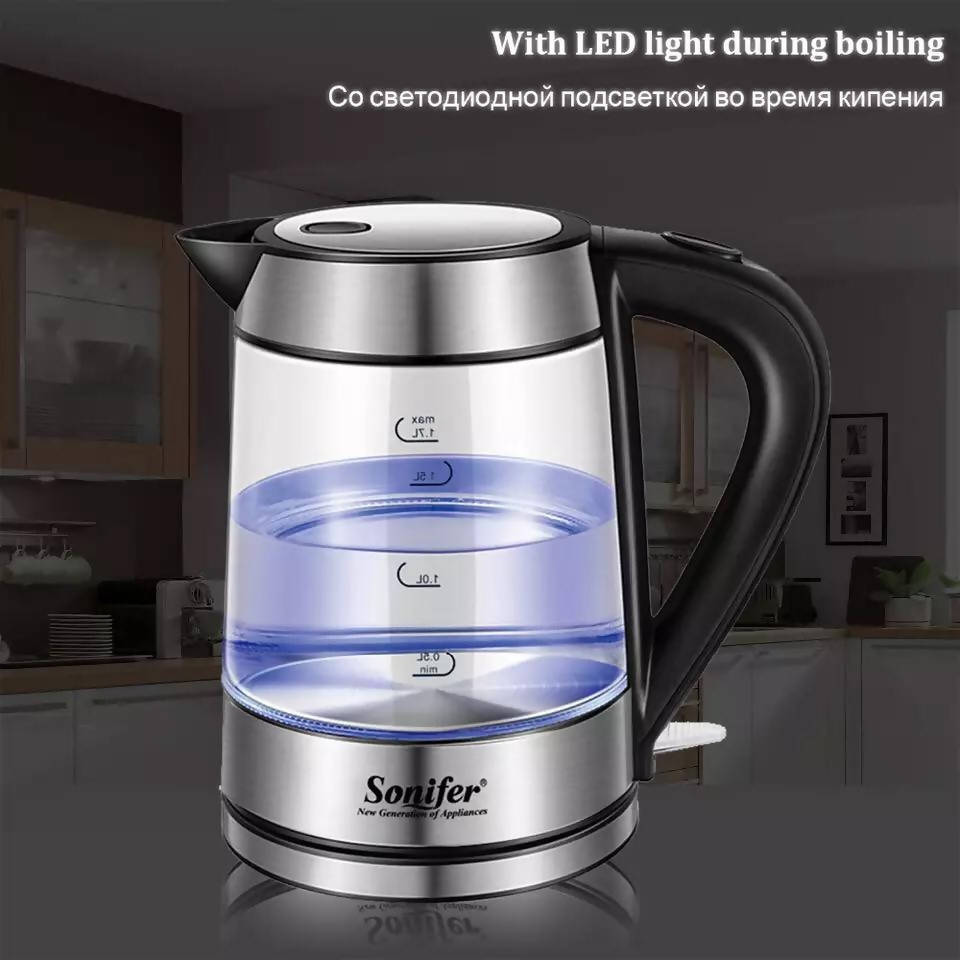 Blue LED Glass Electric Kettle - Sonifer 2200W