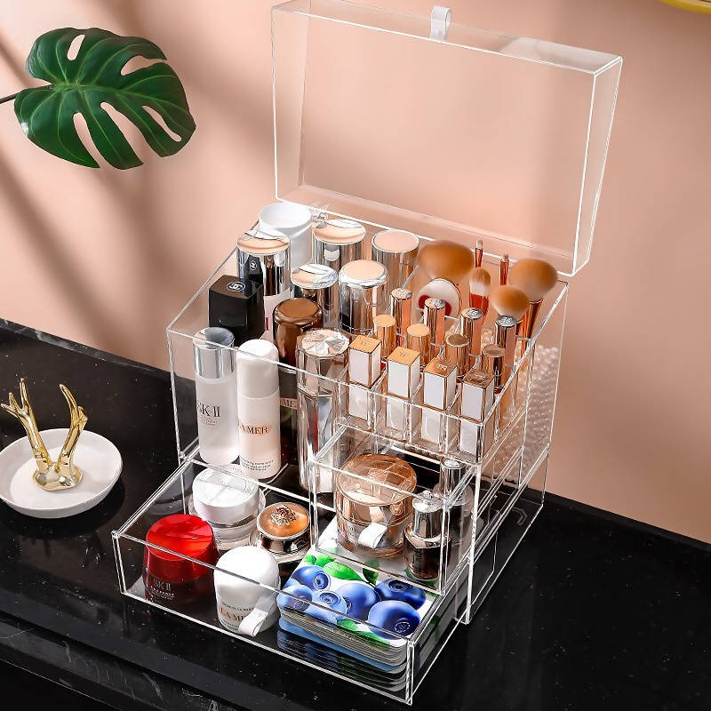 MOOCHI Makeup Organizer With Pearls Display Case For Brushes Lipsticks Skin Care Jewelry