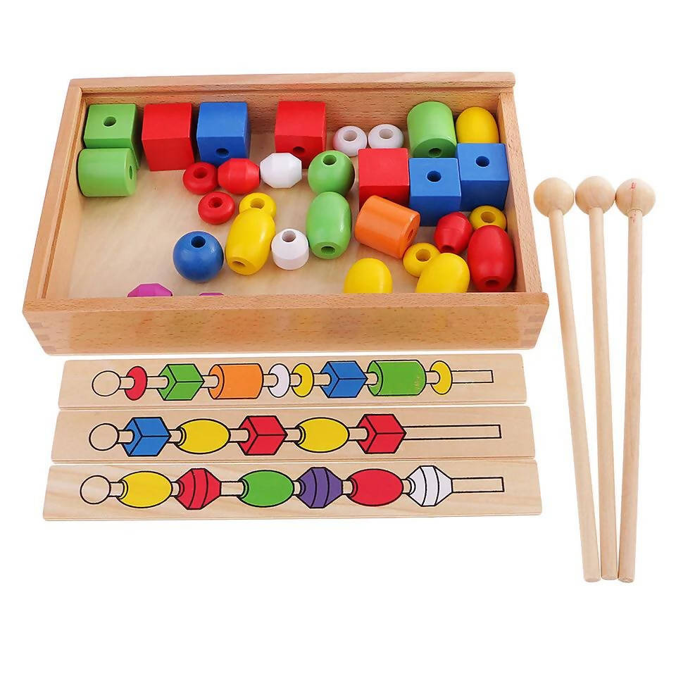 Montessori Early Wooden Toy Kids Child Stacking Beads Building Learning Toy