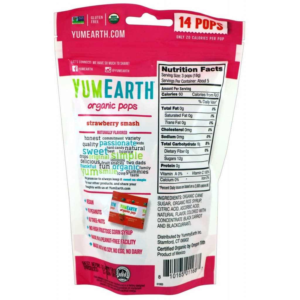 Organic Strawberry Pops 14 Lollipops