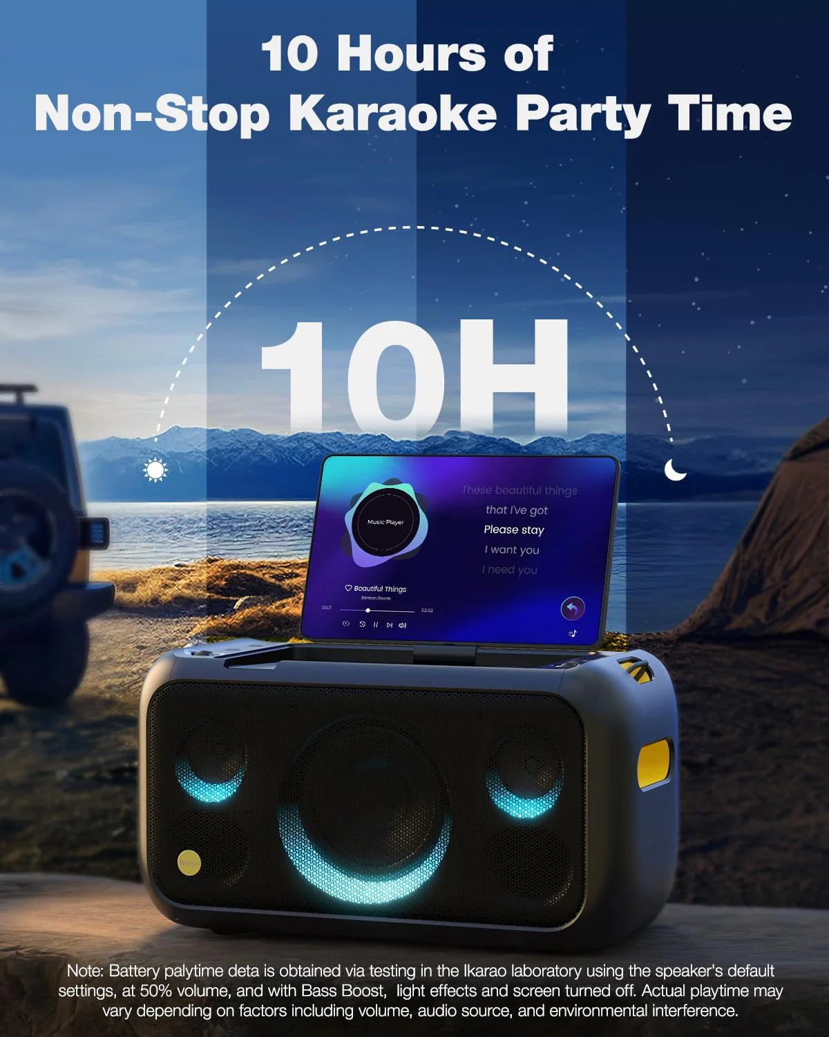Ikarao Karaoke Machine for Adults, with Lyrics Display Built-in 13.3" Screen, All in One Karaoke Machine with 2 Wireless Microphone, IK-BREAKX1