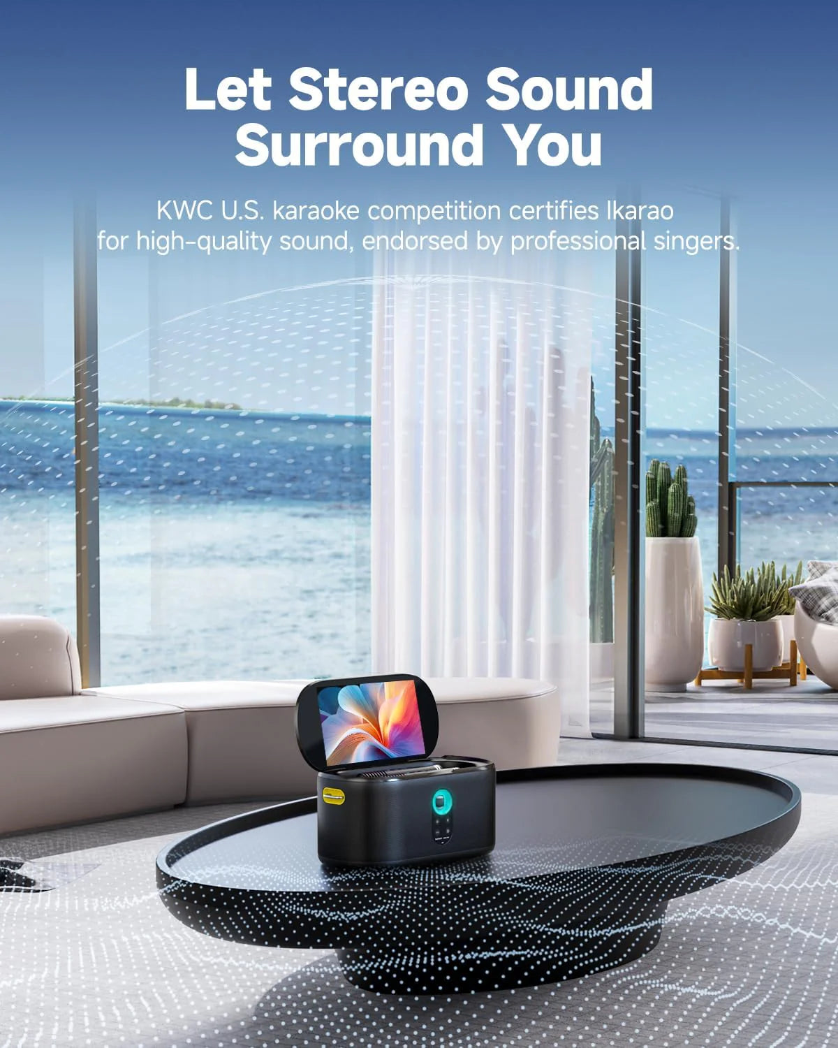 Ikarao Karaoke Machine for Adults & Kids with Screen Lyrics Display, 2 Wireless Microphones Auto-Charging, Portable Bluetooth Speaker, WiFi/HDMI, IK-SHELLS1