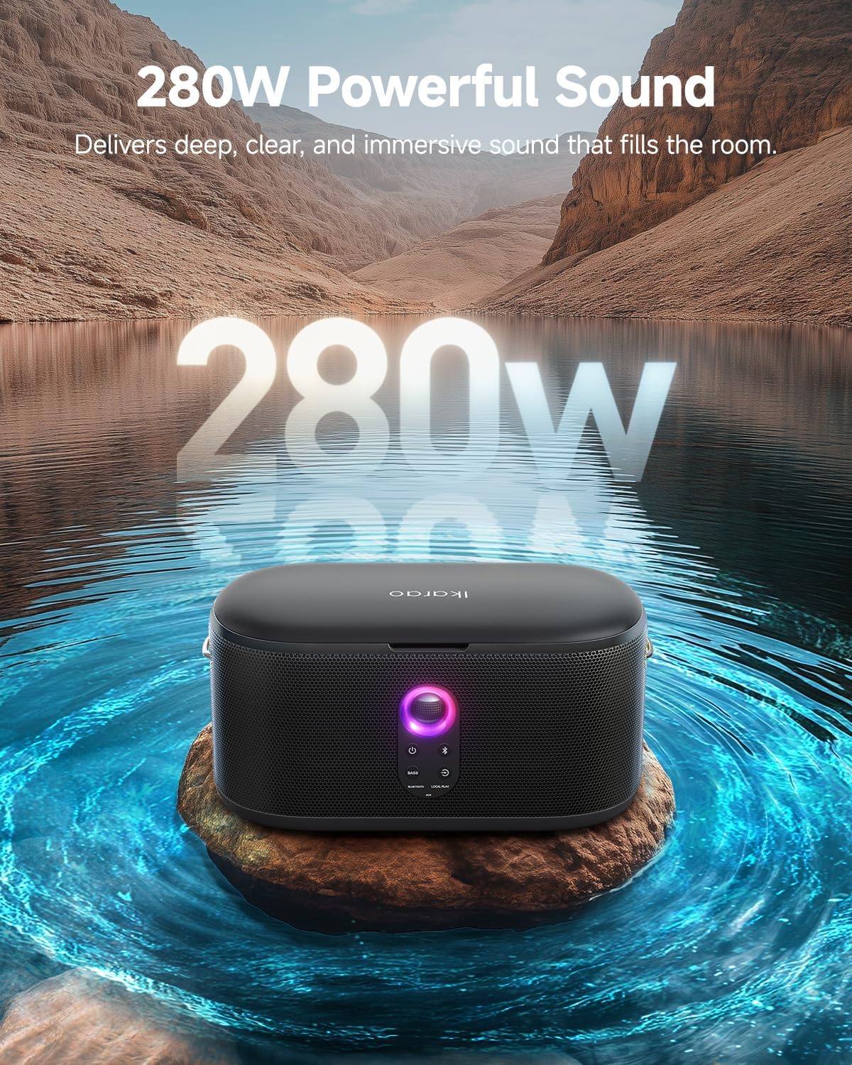 Ikarao Karaoke Machine for Adults & Kids with Screen Lyrics Display, 2 Wireless Microphones Auto-Charging, Portable Bluetooth Speaker, WiFi/HDMI, IK-SHELLS1