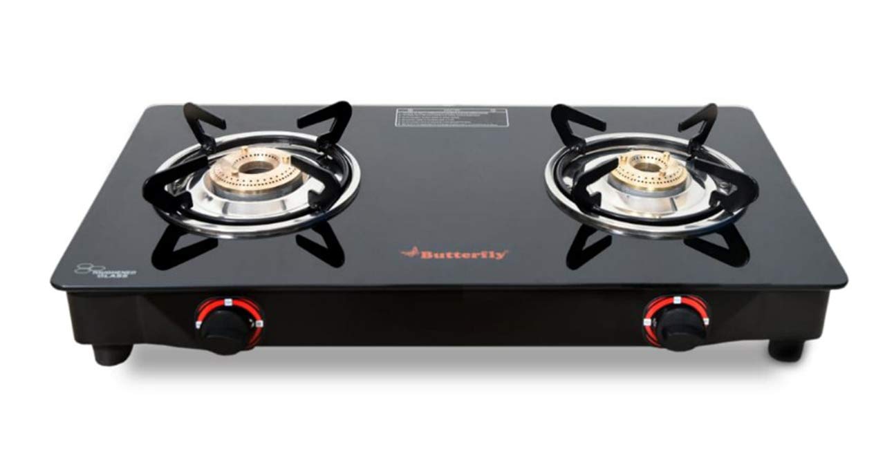 Butterfly Duo 2 Burner Glass Top Gas Stove Black | Kitchen Appliances | Halabh.com