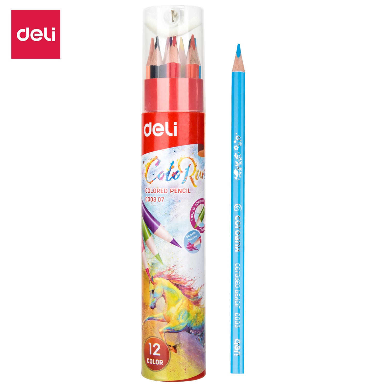 Deli 12 Color Pencil Tube with Sharpener | EC00307 | Office Supplies and Stationery in Bahrain | Halabh