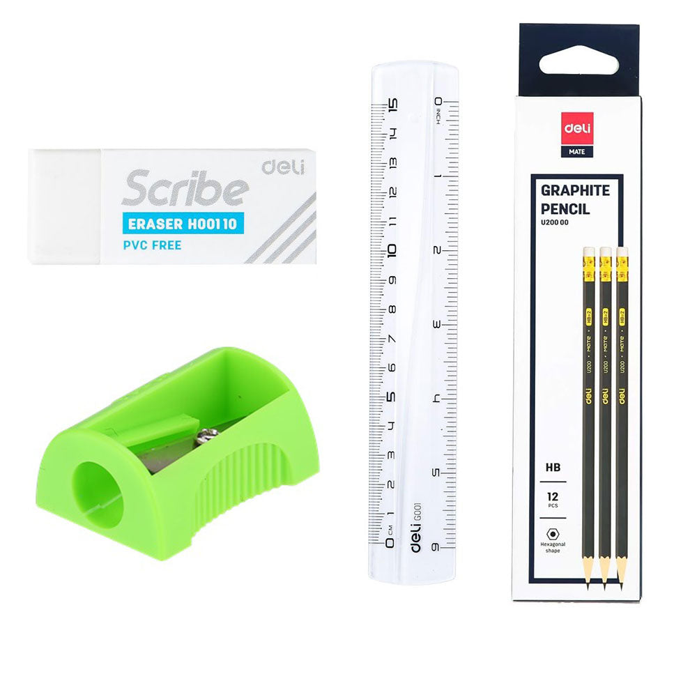 Foundations of Creativity Pencil, Ruler, Eraser, and Sharpener Set | School Stationary | Halabh.com