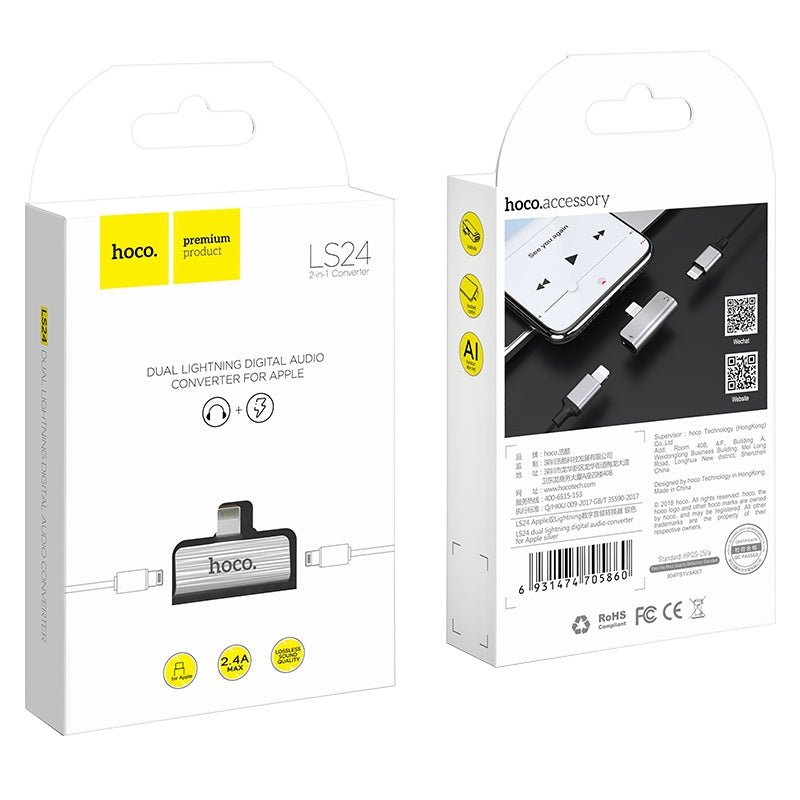 Hoco Dual Lightning Converter | Adapter Audio Converter | Mobile Accessories in Bahrain | Halabh