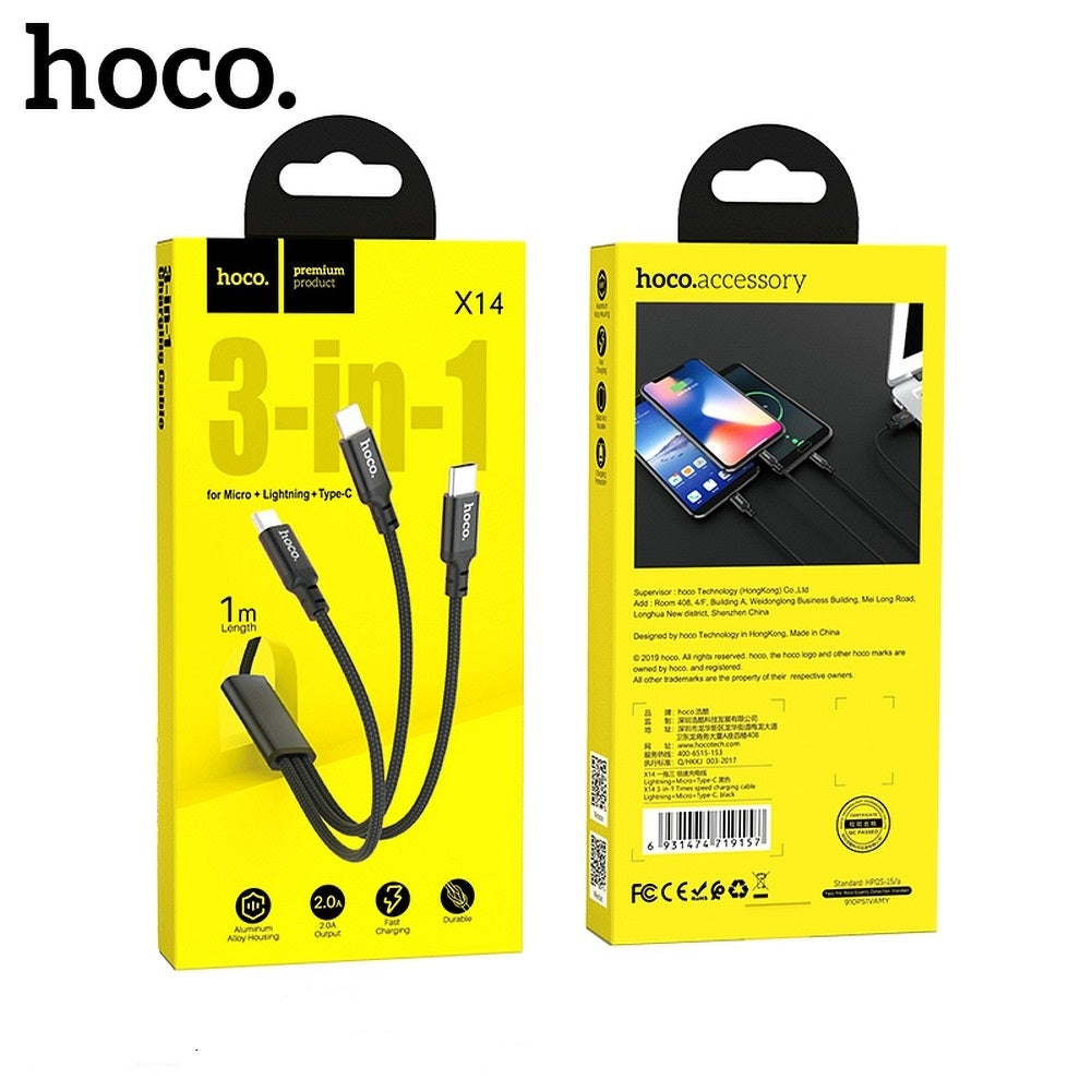 Hoco Ligtning Cable | 3 in 1 Charging Chable | Fast Chargers | Color Black | Best Mobile Accessories in Bahrain | Halabh