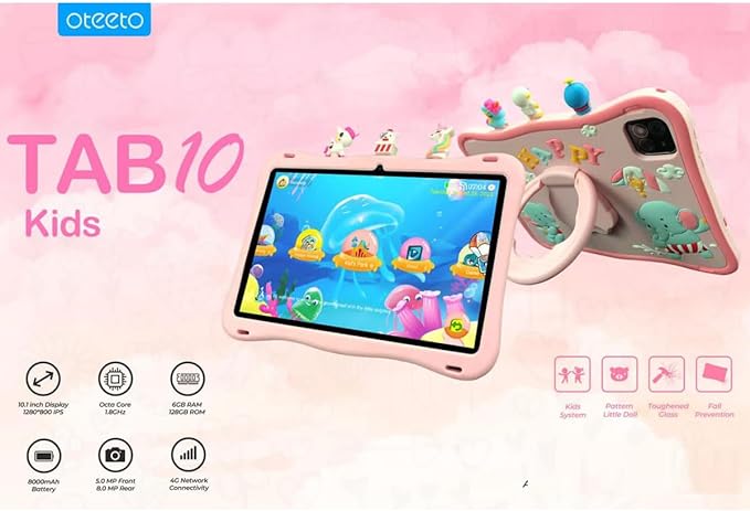 Oteeto Tab 10 Kids Android Tablet 128GB  Pink | Best Tablets in Bahrain | Mobile & Tablets | Halabh.com