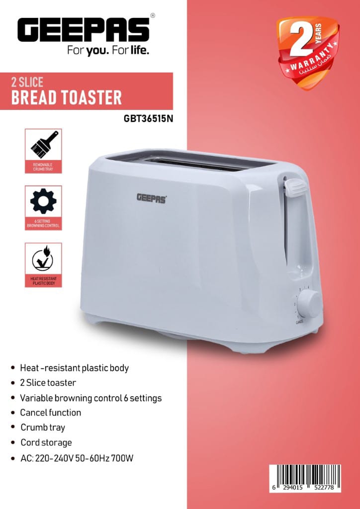 Geepas Bread Toaster White