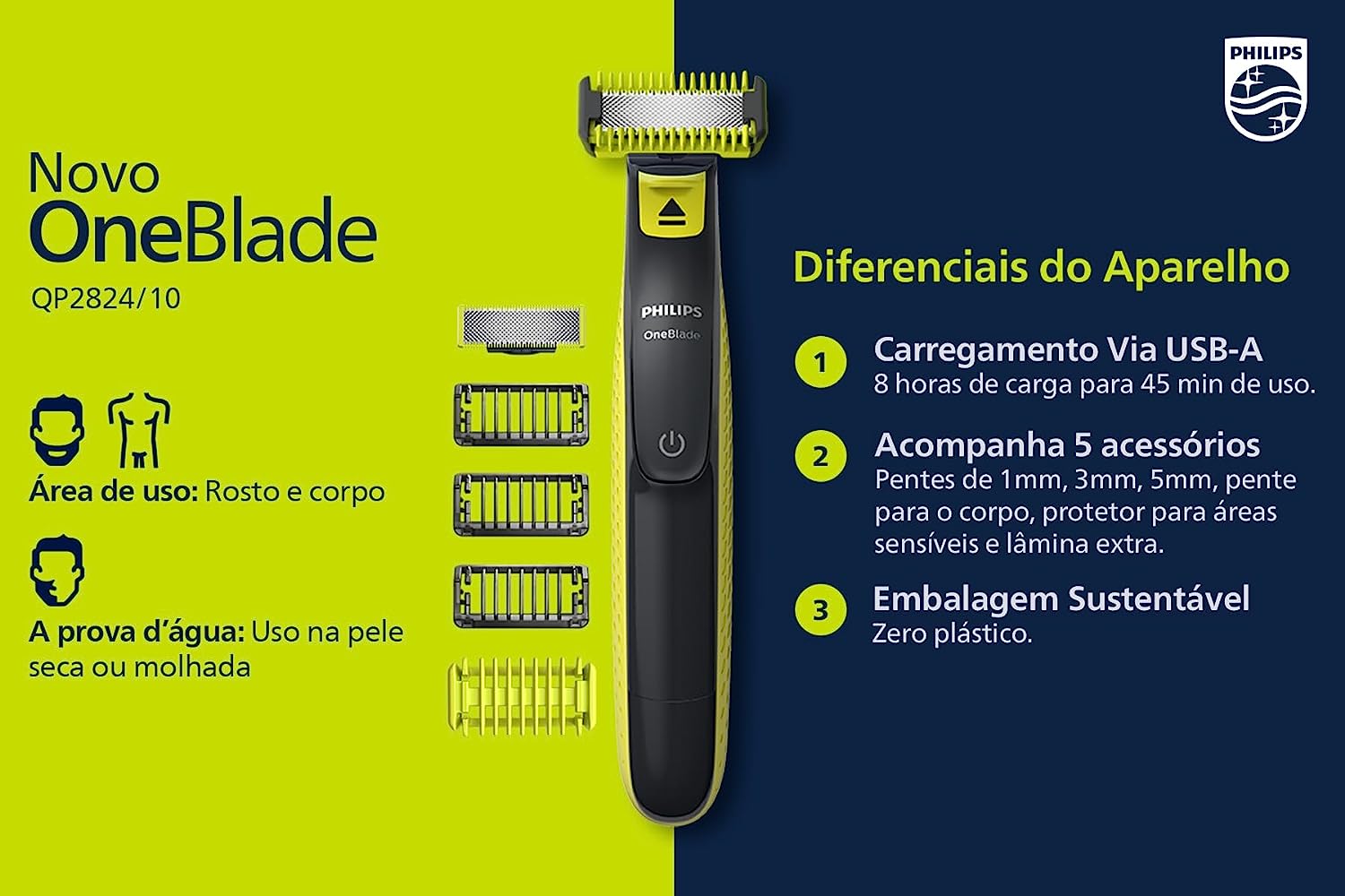 hilips One Blade 4 Comb Face and Body Trimmer & Shaver - Halabh