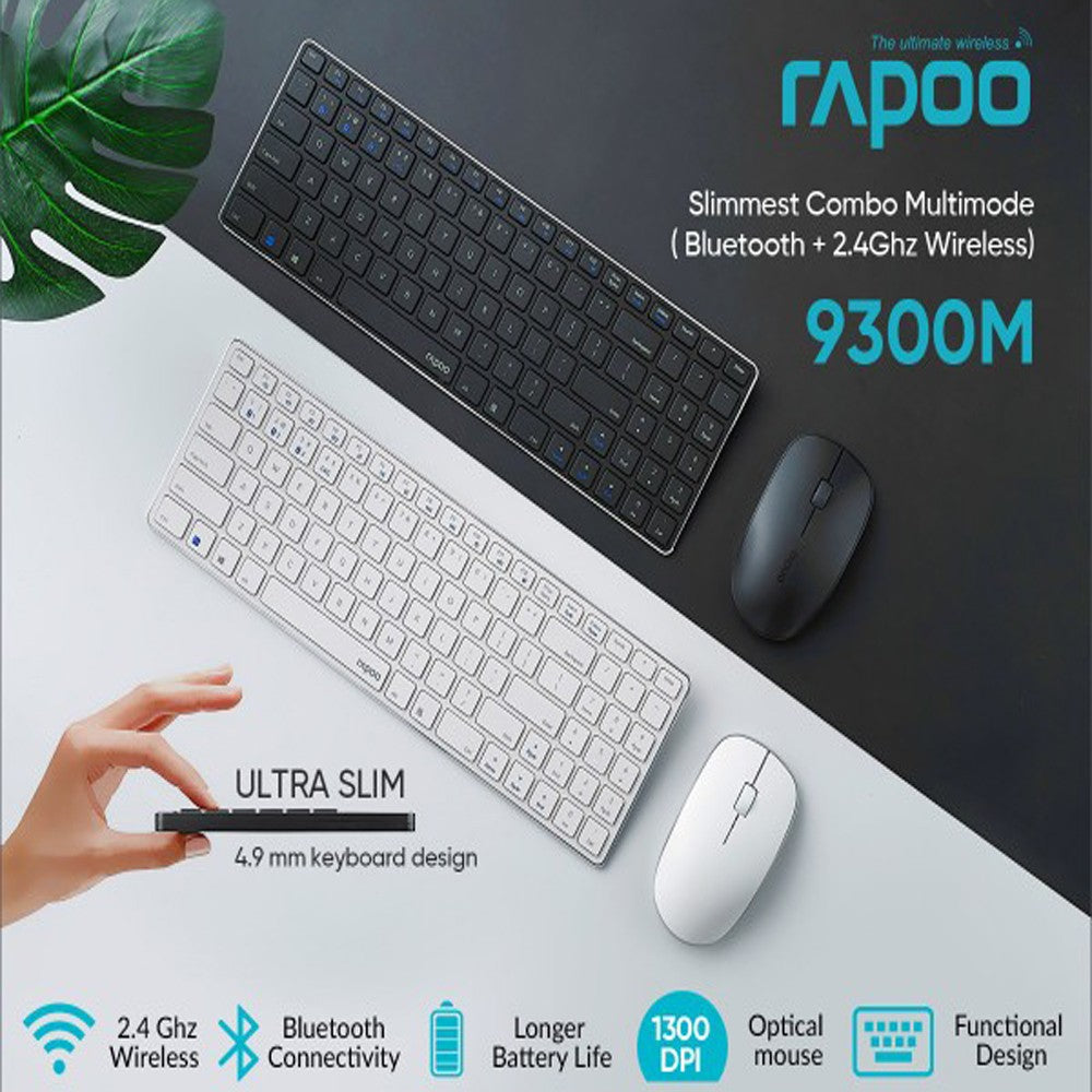 Rapoo 9300M Combo Ultra Slim Multimode Keyboard & Mouse | Color White | Best Computer Accessories in Bahrain | Halabh