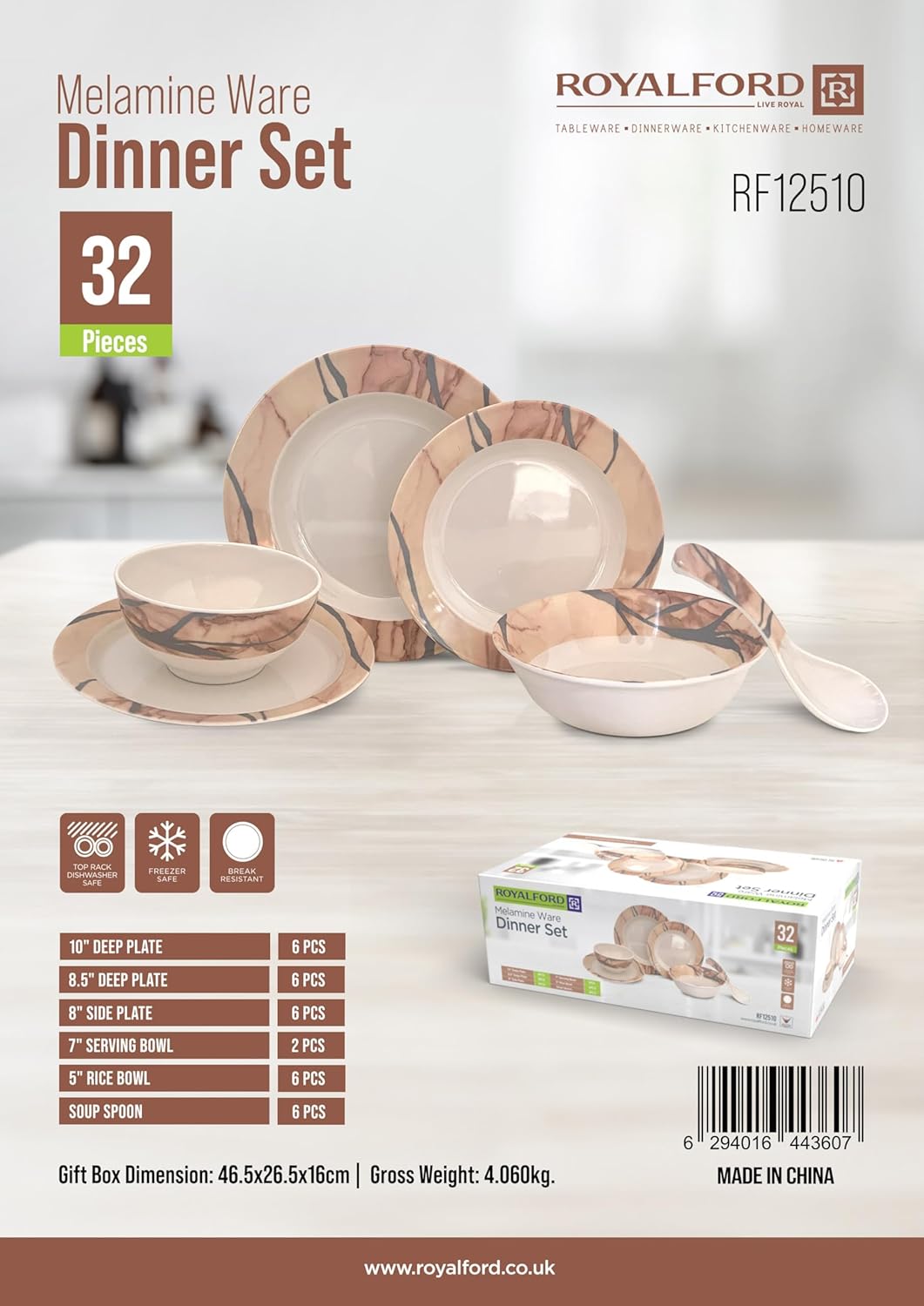 Royalford 32pcs Melamine Ware Dinner Set | Best Dinner Set in Bahrain | Halabh.com