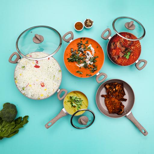 Royalford 9Pc Smart Forged Alu Cookware SetBeige1x2 | Best Cookware Sets in Bahrain | Halabh.com