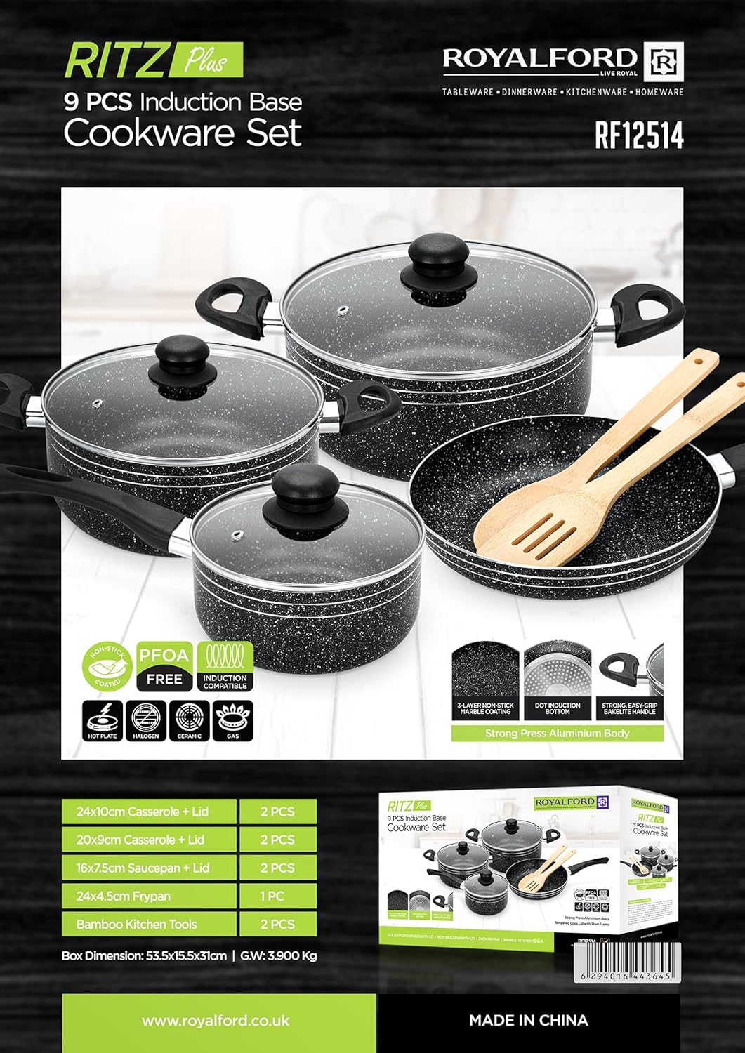 Royalford Ritz Plus Cookware 9pcs Set | Best Cookware in Bahrain | Halabh.com