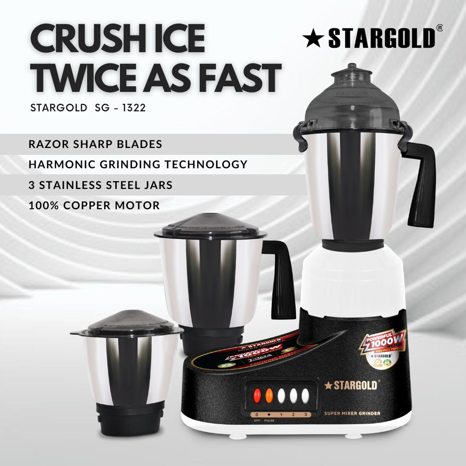 StarGold | Mixer Grinder | Juicer | Kitchen Appliance | Cooking | Home & Living | Stainless Steel | Multi-purpose | Culinary Innovation | Convenience | Versatile | Easy-to-Clean | 1000W | Modern Kitchen | Efficiency | Durable | Multifunctional | Halabh.com