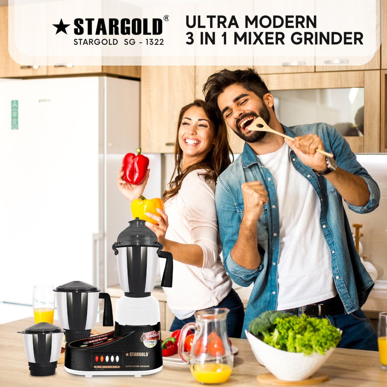 StarGold | Mixer Grinder | Juicer | Kitchen Appliance | Cooking | Home & Living | Stainless Steel | Multi-purpose | Culinary Innovation | Convenience | Versatile | Easy-to-Clean | 1000W | Modern Kitchen | Efficiency | Durable | Multifunctional | Halabh.com