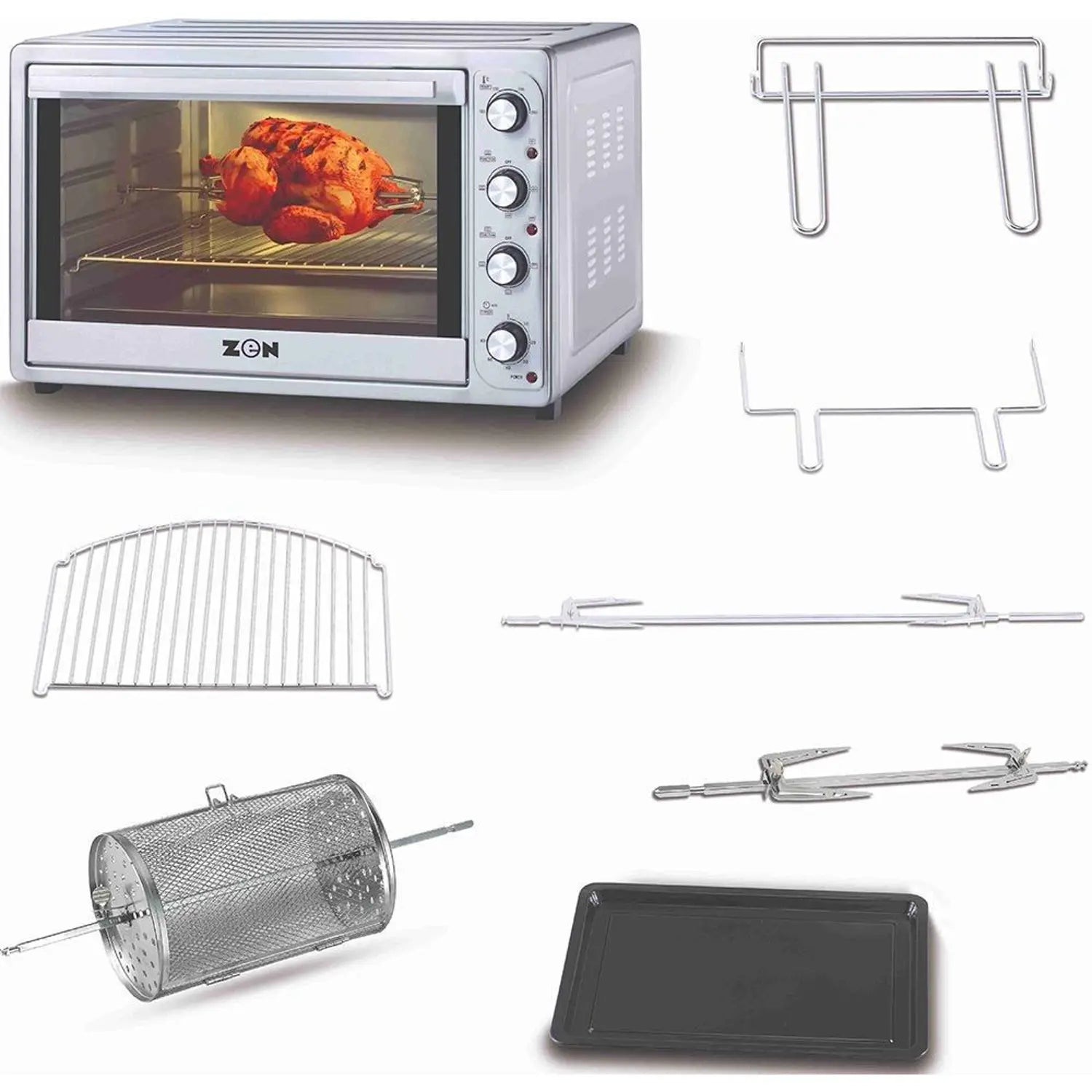 Zen 100 Litres Double Glass Toaster Oven with Rotisserie, ZE-ZTRO100SS