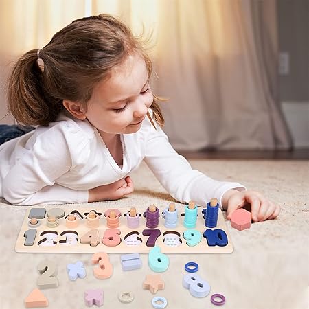 Voamuw Wooden Number Shape Puzzles Sorting Montessori Toys | Best Baby Toys in Bahrain | Halabh.com