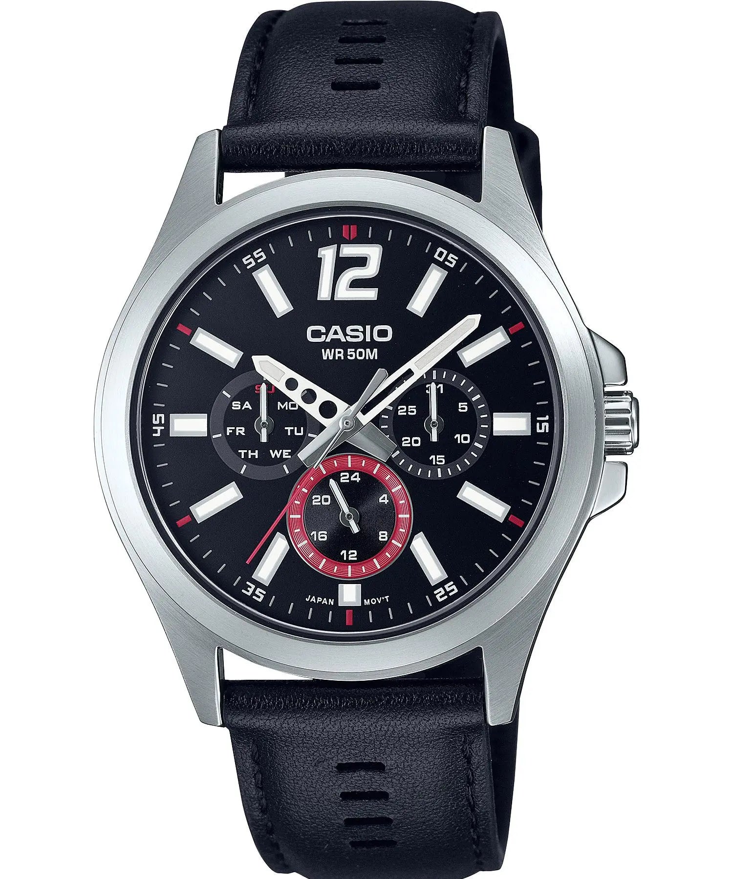 Casio General Men's Watch - MTP-E350L-1BVDF  Black Leather Band  Water-Resistant  Quartz Movement  Sleek Men's  Fashionable  Durable  Affordable  Halabh