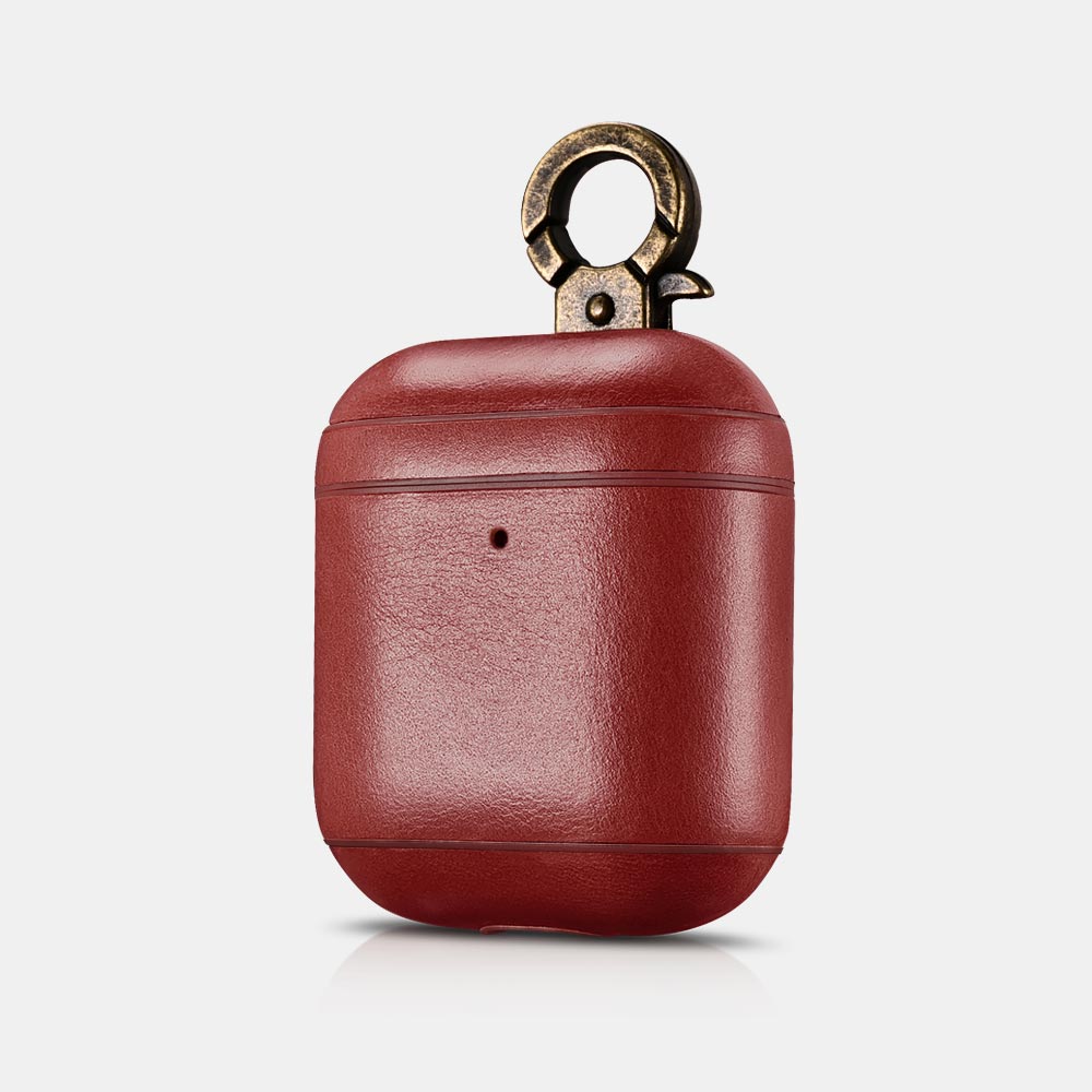 More Plus Vintage Series Real Leather Airpods Case With The Metal Hook Red