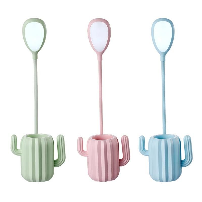 Cactus Pen Holder Table Lamp LED Desktop Eye Protecting Lamp Rechargeable Reading Light Bedside Night Light Desk Light