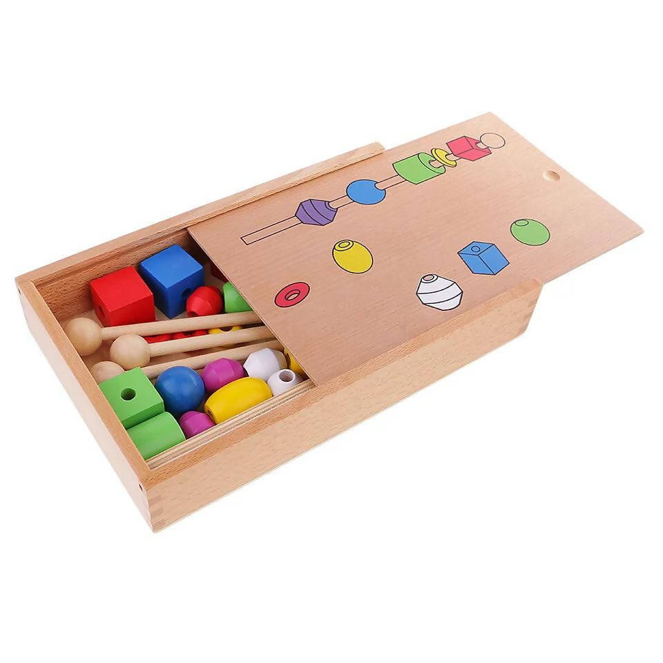 Montessori Early Wooden Toy Kids Child Stacking Beads Building Learning Toy