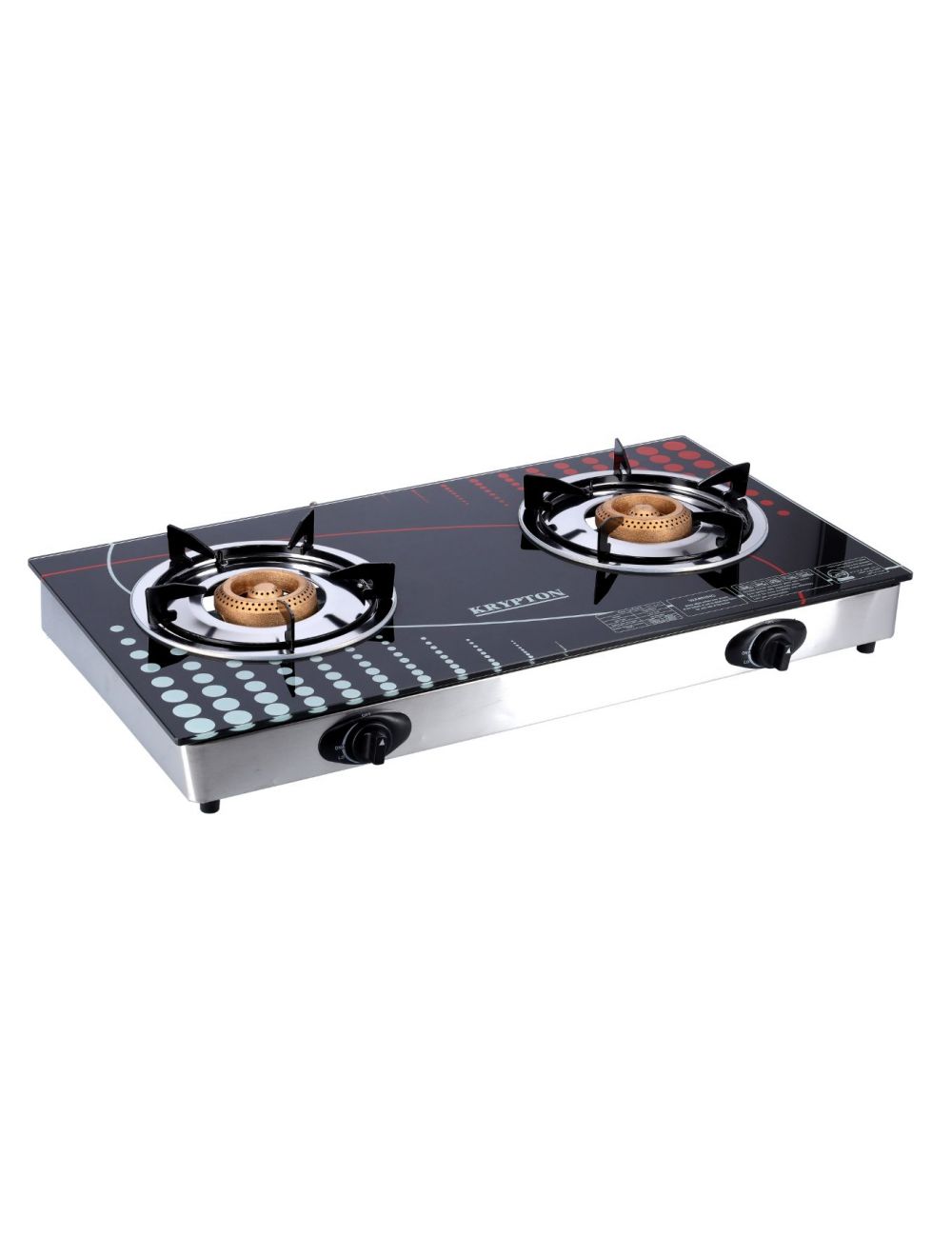 Krypton Tempered Glass Double Burner Gas Stove Auto Ignition Black
