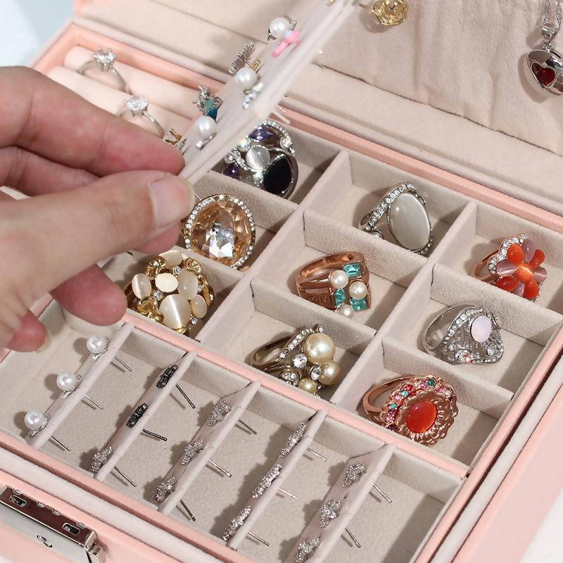 Hatori Jewelry Organizer Box Holder Tray Case For Ring Earrings Necklace Bangles Storage Display Pink