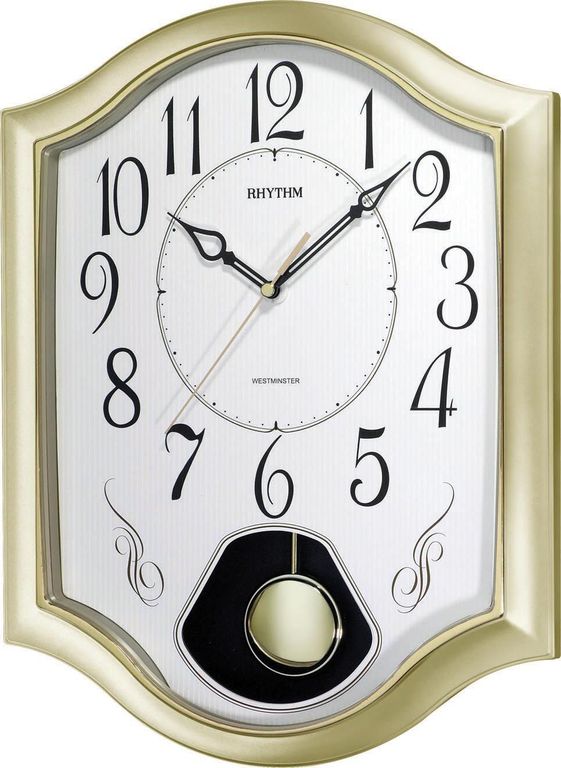 Rhythm Wall Clock Analog White Dial Plastic Case Pendulum Décor Clock