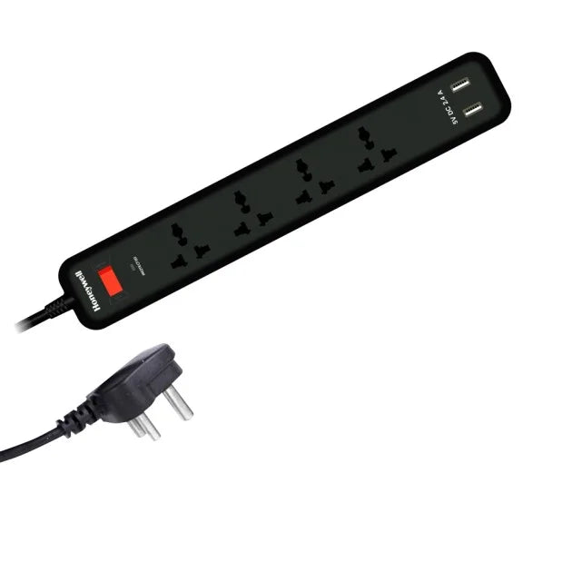 Honeywell 4 Socket 1 Nano 2 Mtr Power Cord Black | Outlet | USB | Extension Cord | Electronics | Home Improvement | Technology | Convenience | Protection | Versatility | Halabh.com