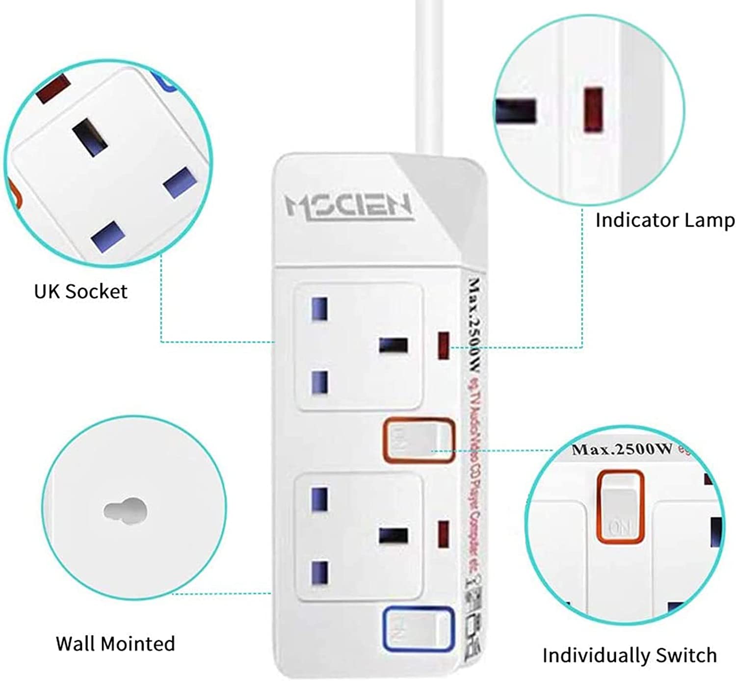Mscien 2 Way 5M Extension Cords Double Wall Mounted | Outlet | USB | Extension Cord | Electronics | Home Improvement | Technology | Convenience | Protection | Versatility | Halabh.com