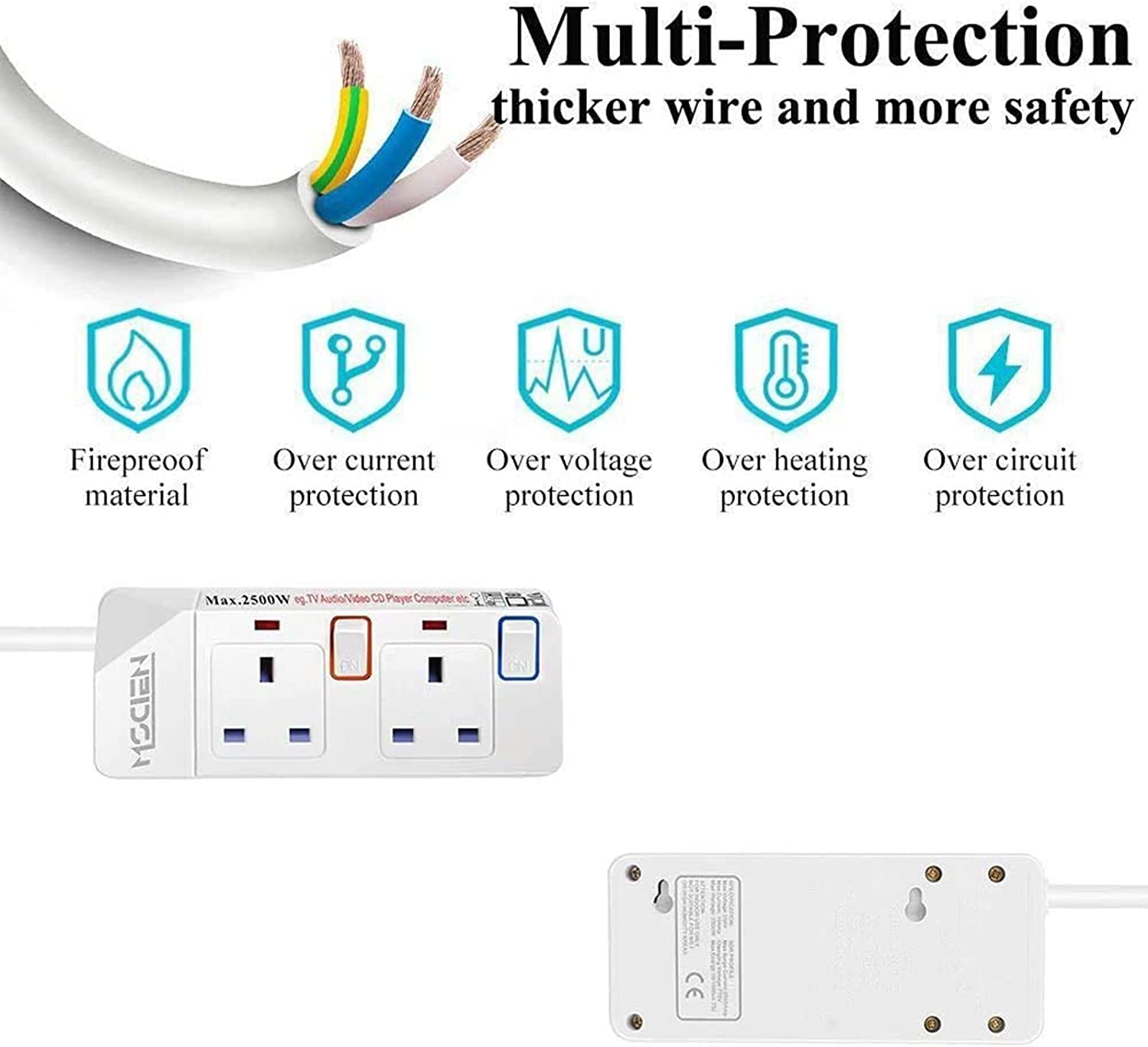 Mscien 2 Way 5M Extension Cords Double Wall Mounted