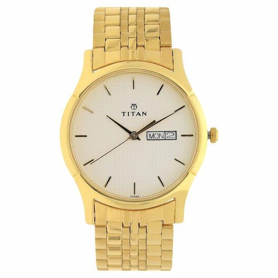 Titan Silver Dial Yellow Watch 1636YM01 | Stainless Steel | Mesh Strap | Water-Resistant | Minimal | Quartz Movement | Lifestyle | Business | Scratch-resistant | Fashionable | Halabh.com