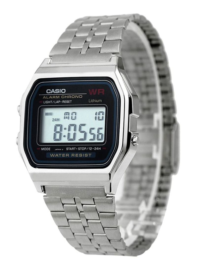 Casio Digital Alarm Watch A159WA-N1DF | Stainless Steel | Mesh Strap | Water-Resistant | Minimal | Quartz Movement | Lifestyle | Business | Scratch-resistant | Fashionable | Halabh.com