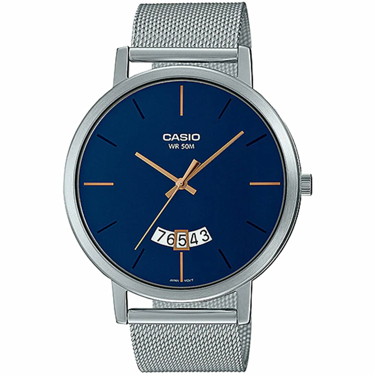 Casio Men's Blue Watch MTP-B100M-2EVDF | Stainless Steel | Mesh Strap | Water-Resistant | Minimal | Quartz Movement | Lifestyle | Business | Scratch-resistant | Fashionable | Halabh.com