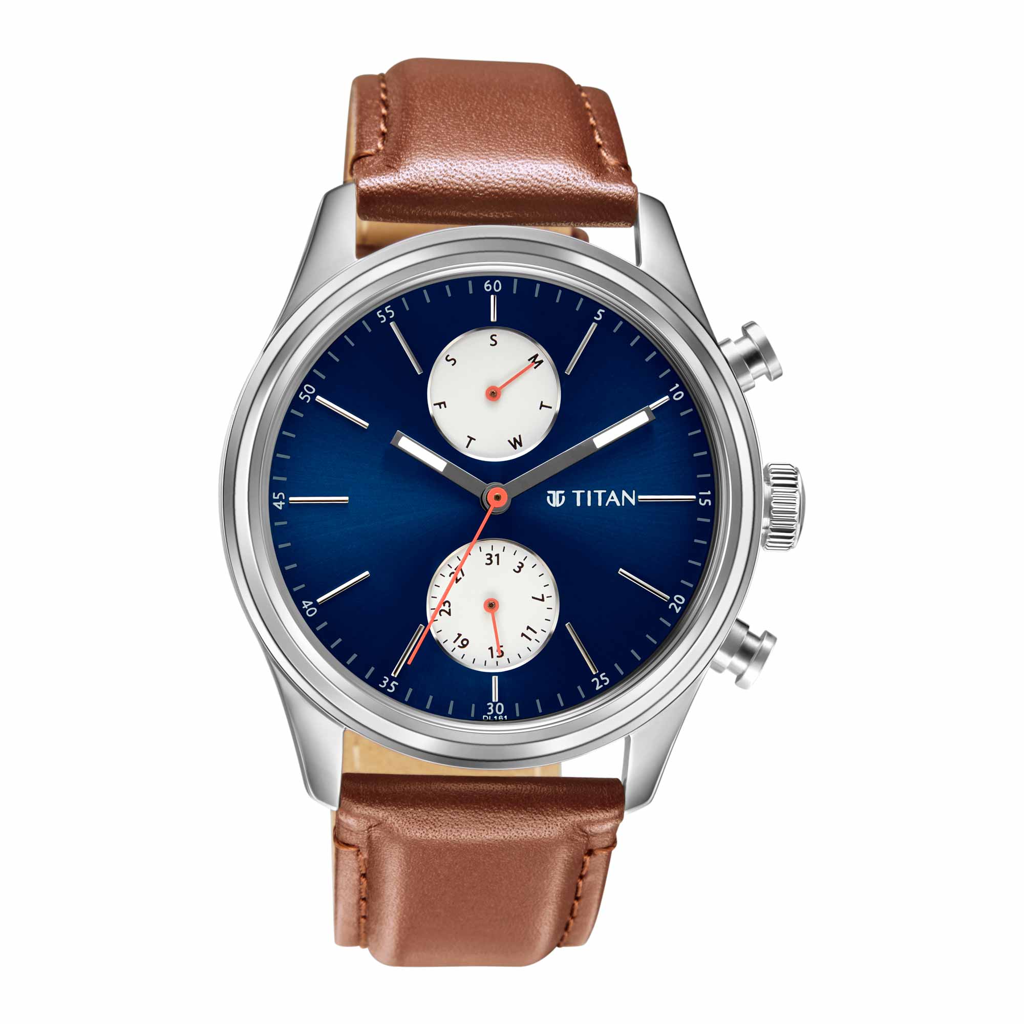 Titan Elmnt Men  Blue Dial Watch 1805SL06 | Leather Band | Water-Resistant | Quartz Movement | Classic Style | Fashionable | Durable | Affordable | Halabh.com