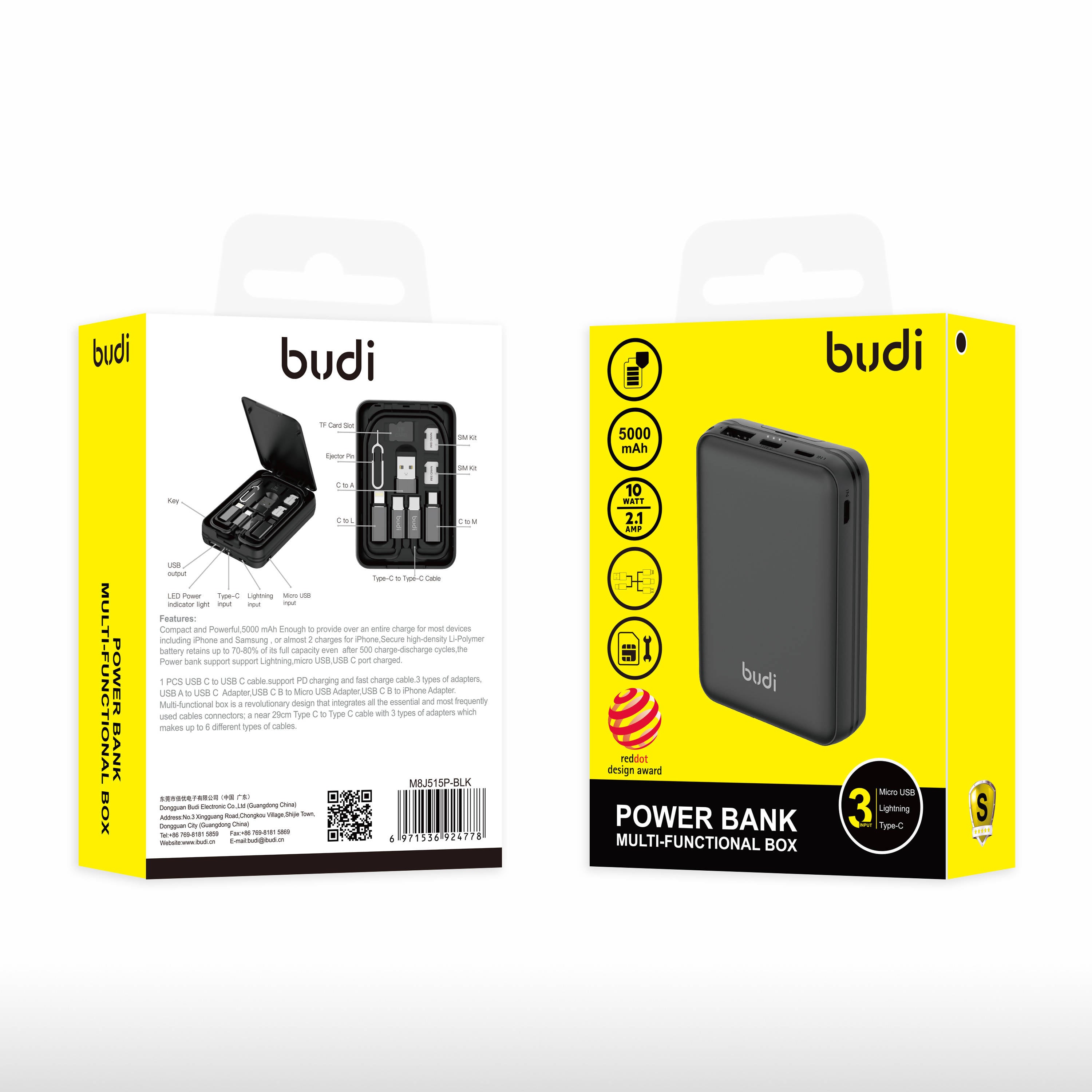 Budi Functional Box with 6 Different Cable with Power Bank